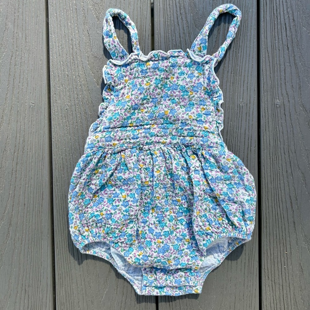 Angel Dear blue floral muslin bubble romper